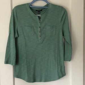 CHAPS size petite large, women’s top. 3/4 sleeve. Sage green,heathered. NWOT